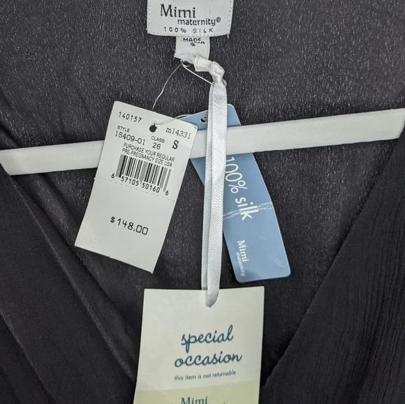 MIMI Maternity Black Silk Knee Length Dress Special Occasion Chiffon - Picture 4 of 7